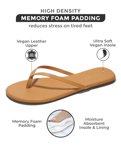 Project Cloud Flip Flops for Women - Memory Foam Flats Summer Sandals for Women 2025 - Vegan Leather Lightweight Womens Sandals Summer Beach Essentials Slides