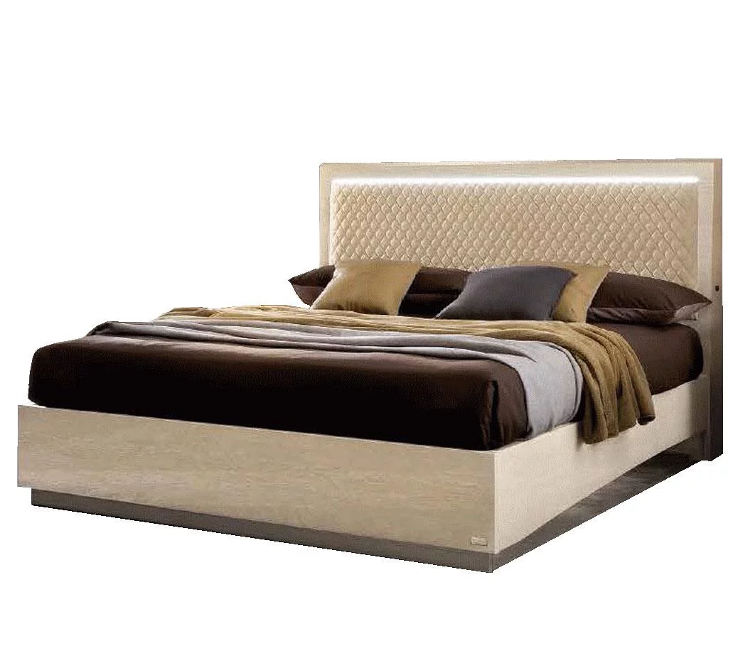 Glam Glossy Ivory Queen w/LED Bed Ambra Rombi ESF Modern Made in Italy