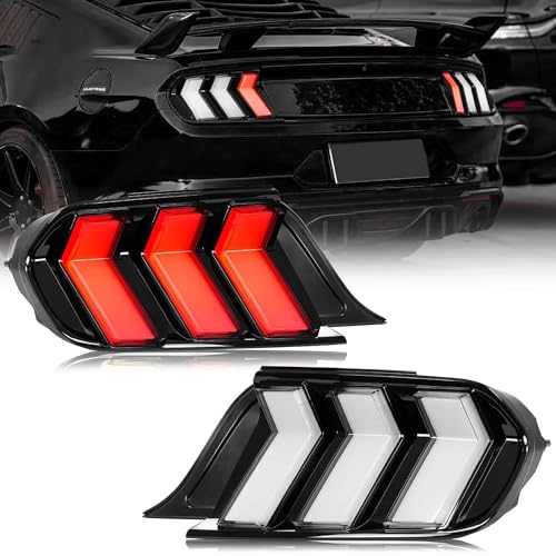 VLAND LED Rear Lights Compatible with Mustang 2015-2023 w/Sequential Turn Signal (5-Modes Switchable Lighting), Clear Lens Taillight Assembly, Passenger&Driver Sides (Clear)