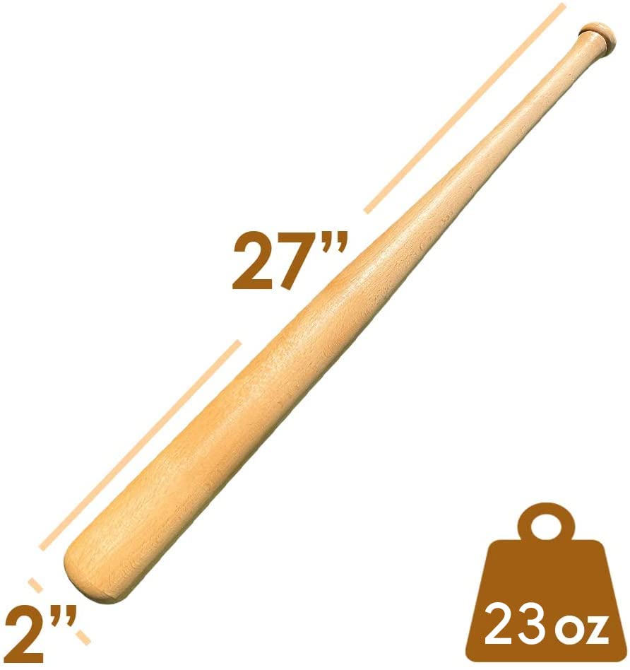 Genuine Solid Beech Wood Baseball Bat - 27 Inch 23 Oz - Tball Bat, Self Defense, Weight Training, and Pickup Games - Classic and Timeless Design - KOTIONOK