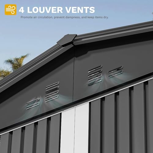 DWVO 6x4ft Storage Shed for Outdoors, Metal Sturdy Weatherproof Tool Locker with Secure Door and Ventilation for Equipment, Mowers, Bikes, Outdoor Spaces, Dark Gray