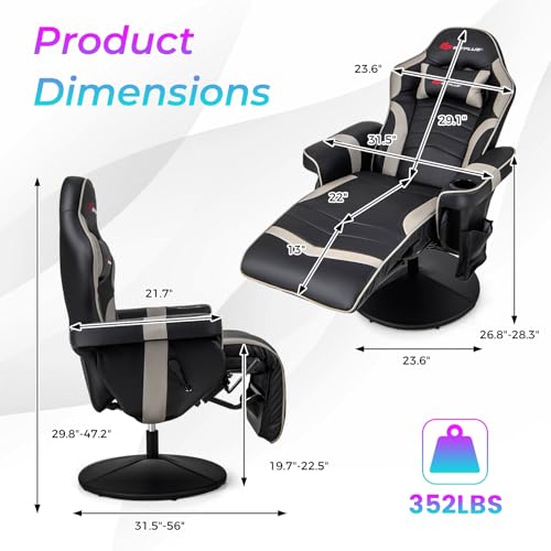 Goplus Massage Gaming Chair, Racing Style Gaming Recliner w/Adjustable Backrest and Footrest, Ergonomic High Back PU Leather Computer Office Chair Swivel Game Chair w/Cup Holder and Side Pouch