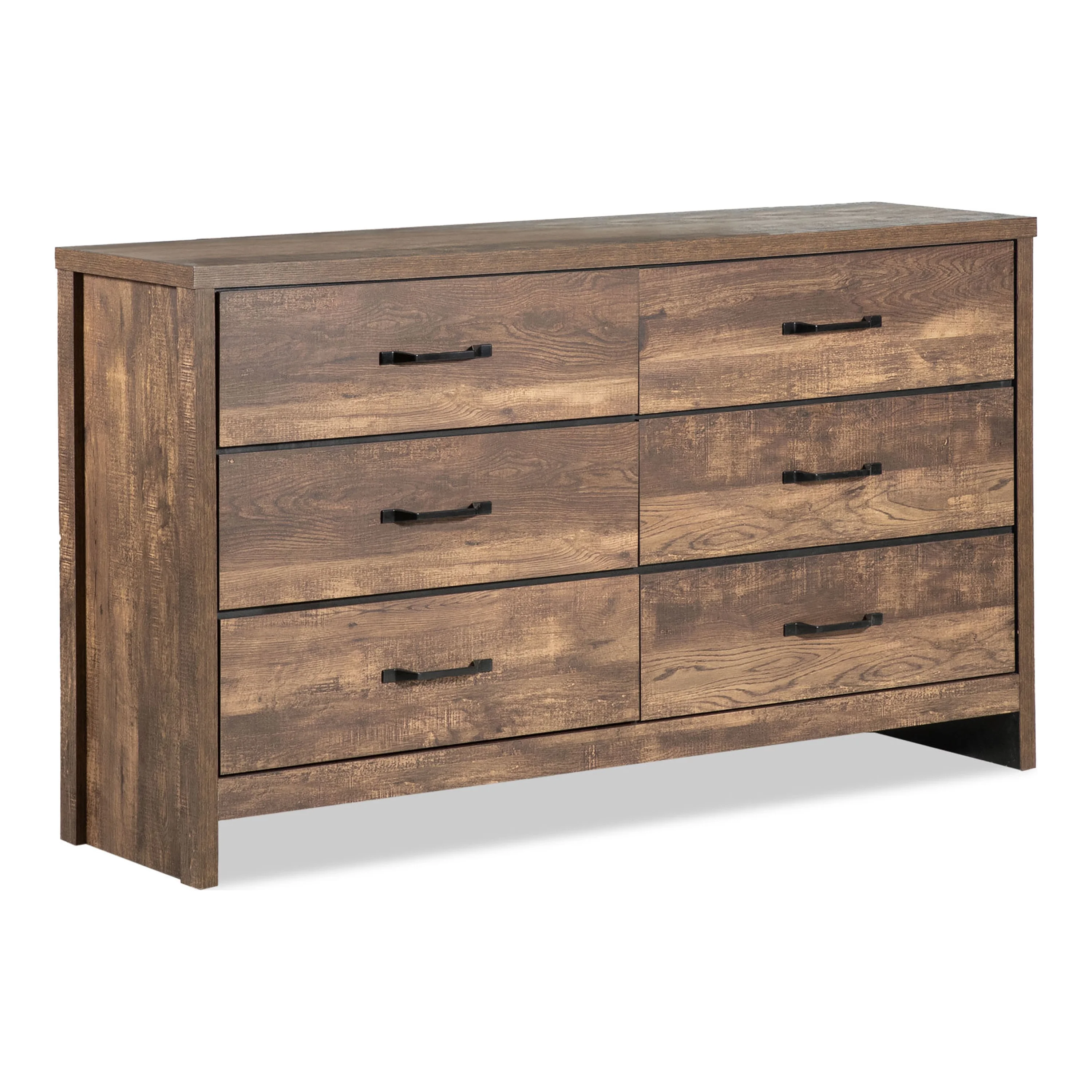 Furniture of America Bend Solid Wood 6-Drawer Dresser, Light Walnut