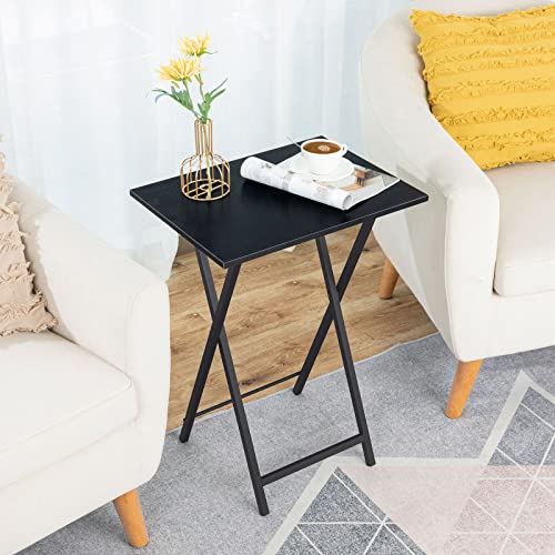 HOOBRO Folding TV Tray Tables, Set of 2 Stable Snack Table for Small Space, Portable Sofa Side Table, Easy Assembly and Storage, Ideal for Snacks and Meals in Living Room, Marble and Gold DM25BZ01