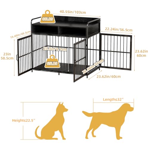 47 Inch Wooden Dog Crate Furniture for 2 Dogs with Removable Divider & Storage Drawers, Double Door Kennel for Medium and Extra Large Dogs, Farmhouse Dog Cage Side End Table for Indoor use, White