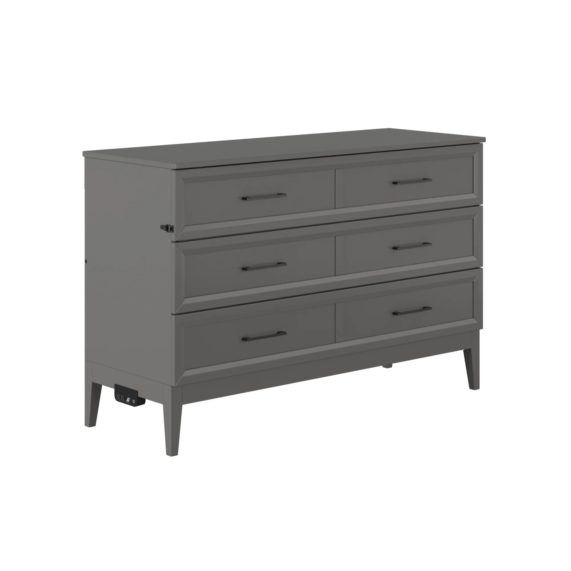 Santa Fe Queen Murphy Bed Chest with Mattress & Built-in Charger in Gray