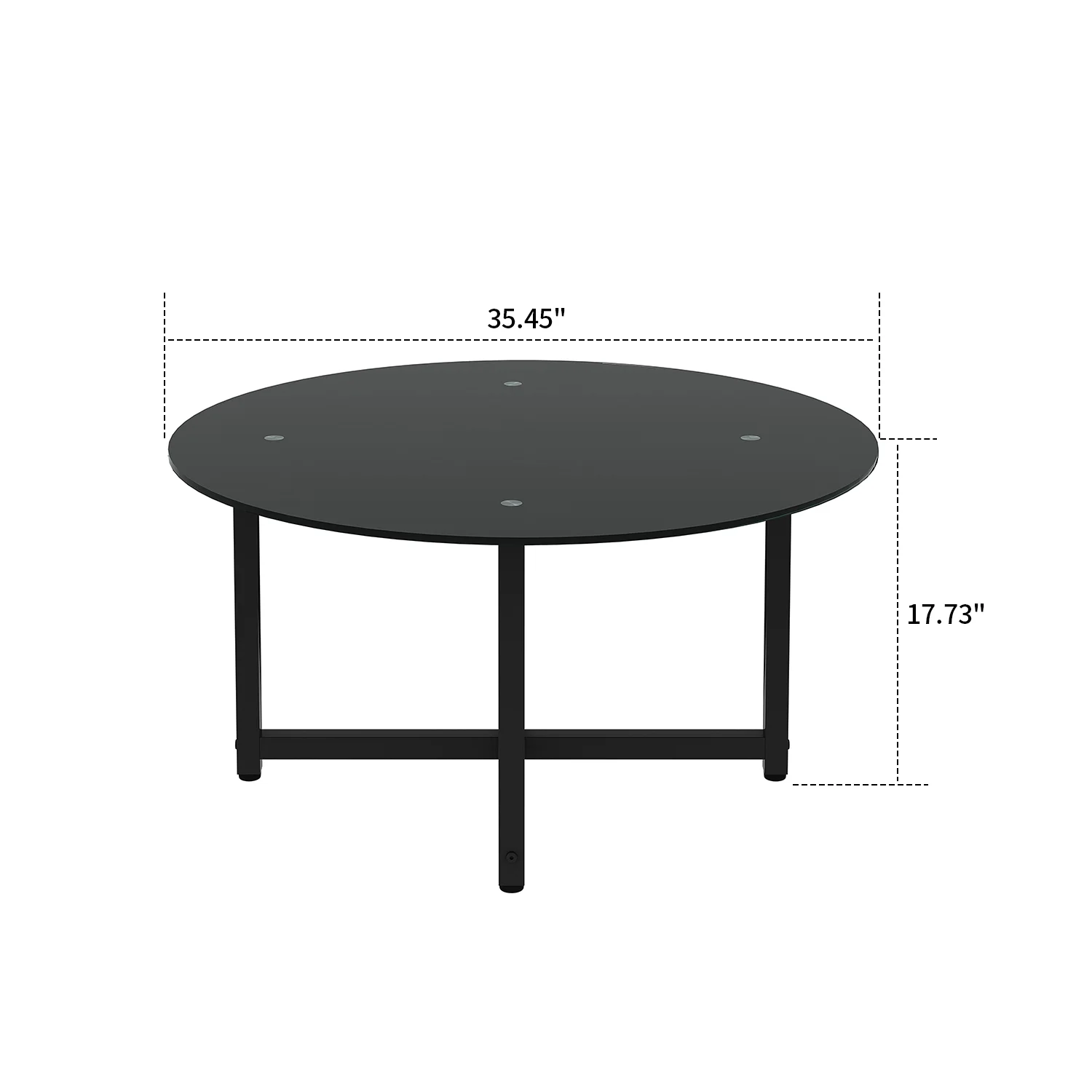 Concise Design Round Coffee Table with Glass Table Top and Metal Base, Black