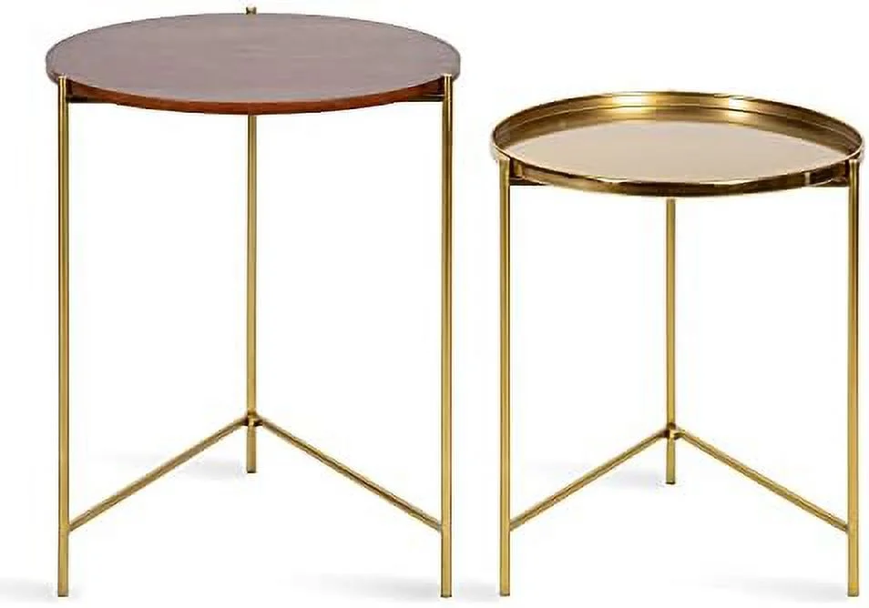 TJUNBOLIFE Ulani  Nested Round Metal End Tables  Black