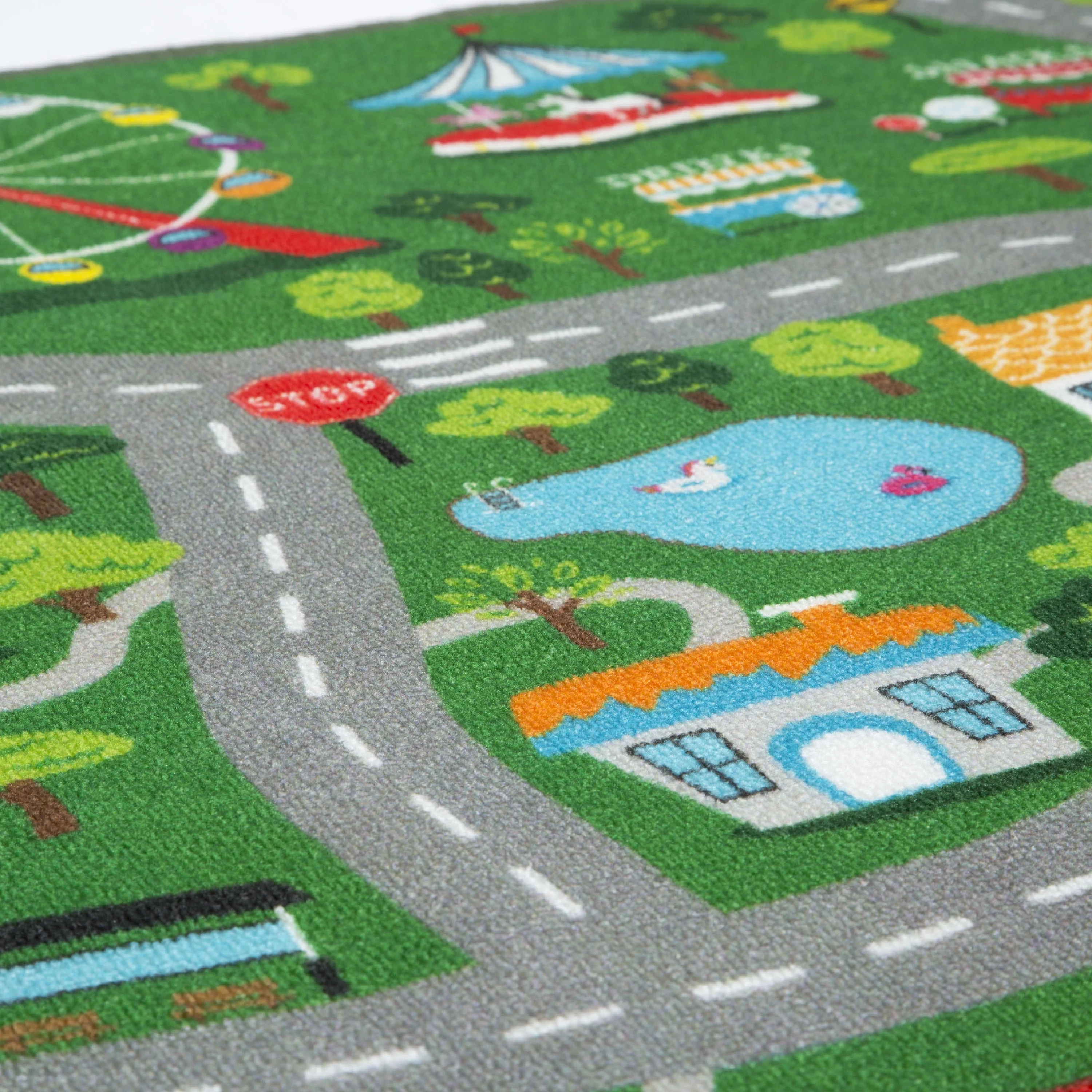 Delta Children Kids Large Road Map Activity Rug, 54-inch L x 39-inch W, Beach Town/Green