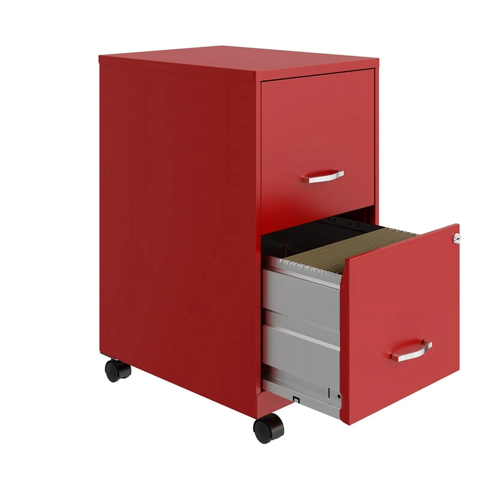 Pemberly Row 18in 2 Drawer Metal Mobile Smart Vertical File Cabinet Red