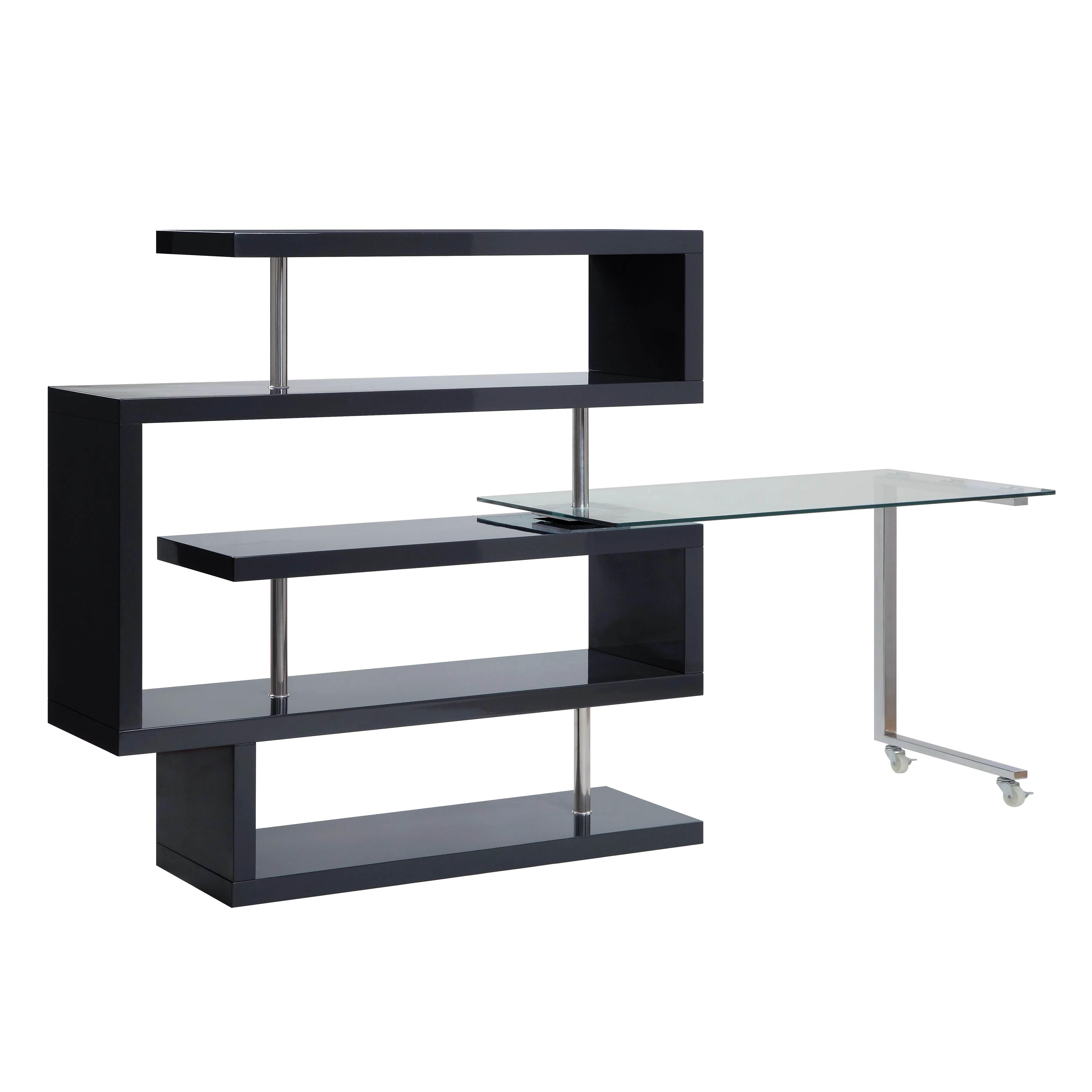 CoSoTower Writing Desk With Shelf, Clear Glass, Black & Chrome Finish 93177