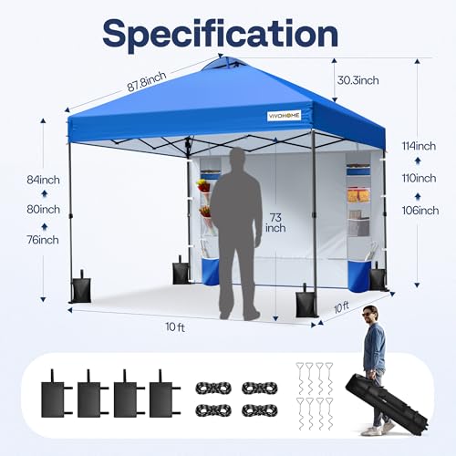 VIVOHOME 10x10ft Pop Up Canopy Tent One Push Setup Outdoor Portable Shelter Tent Heavy Duty with Wheel Carry Bag and 4 Sandbags, White