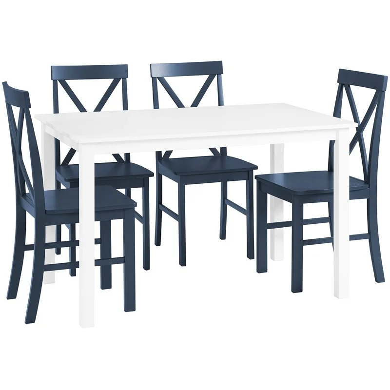 Walker Edison Greyson 5-Piece Farmhouse Engineered Wood Dining Set in White/Navy