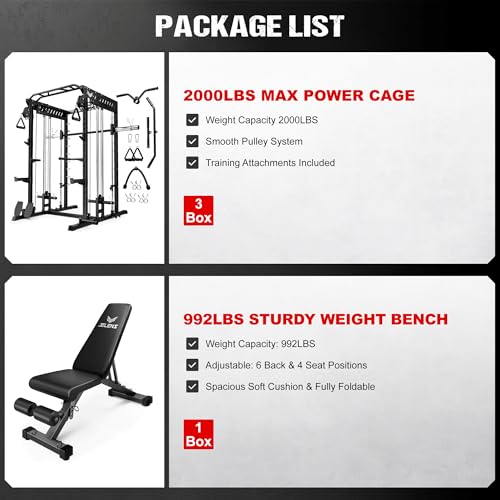 M21 Smith Machine, Multi-Function Power Cage with Dual Pulley Cable Crossover System, 2000LBS All-in-One Squat Rack with Smith Bar and Attachments