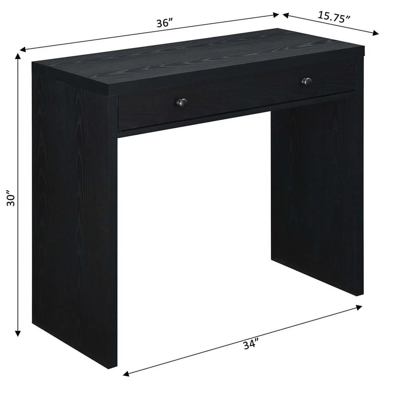 Pemberly Row Modern 36-inch Desk with Drawer in Black Wood Finish
