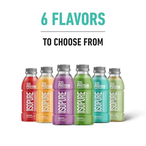 Isopure Zero Carb 32g Clear Protein Ready-to-Drink, Whey Protein Isolate, Blue Raspberry, 12 Pack (Packaging May Vary)