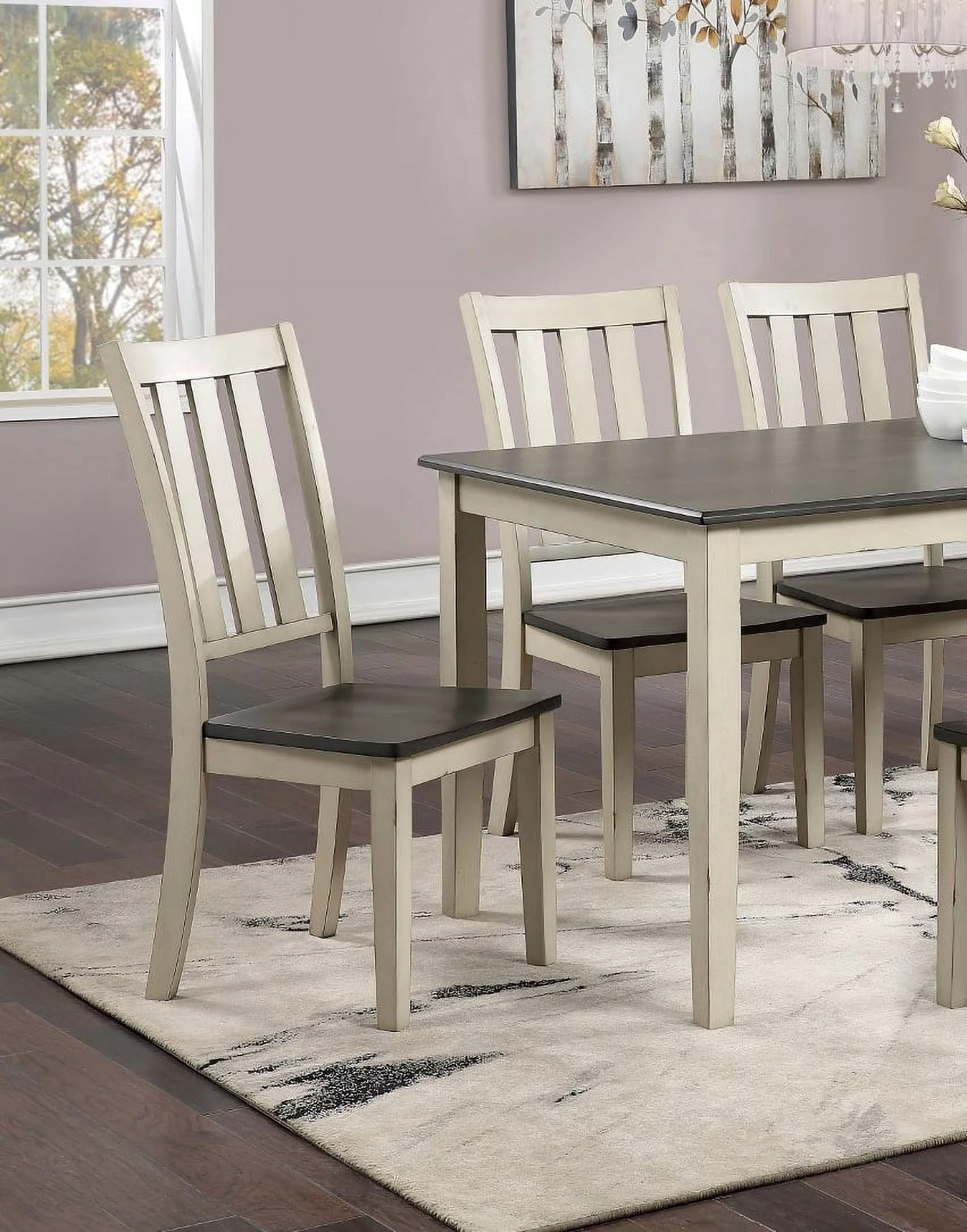 Transitional Dining Room Furniture 7pc Set Dual Tone Design Antique White / Gray Dining Table and 6x Side Chairs Solid wood Breakfast Kitchen