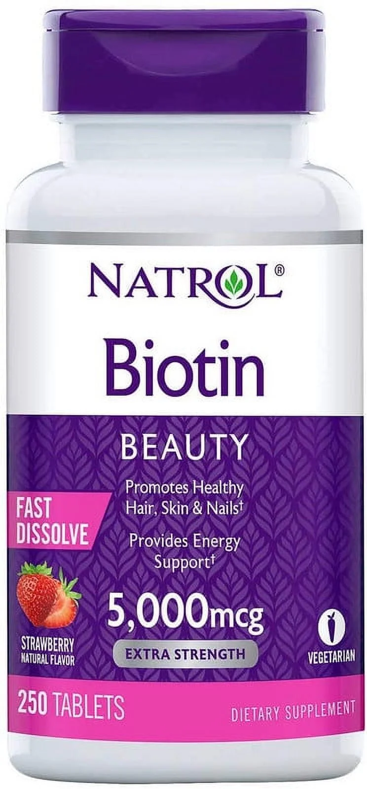 Natrol Biotin BEAUTY 5,000 mcg Strawberry Flavor - 250 Fast Dissolve Tablets