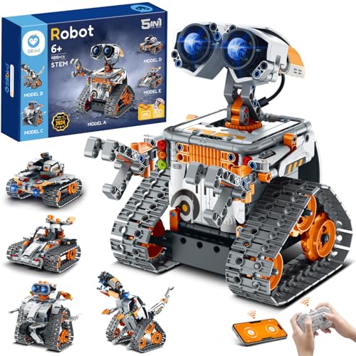 Sillbird Robot Building Kit with Remote Control STEM Gifts for Boys Ages 8-12, Technic Coding Robotic Toys for Kids Birthday, Build 5in1 Models with 488 Pieces - Blue