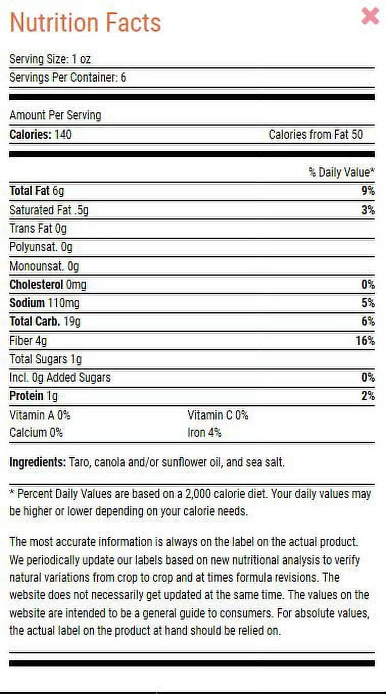 Terra Taro Chips, 6 oz (Pack of 12)