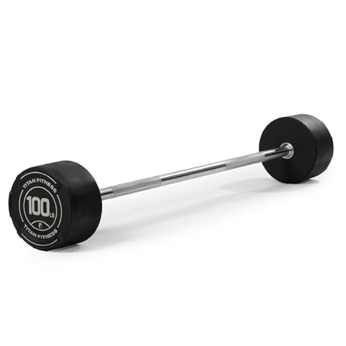 Titan Fitness Rubber Curl Fixed Barbells, Pre-Loaded Weight Bar for Strength Training & Weightlifting
