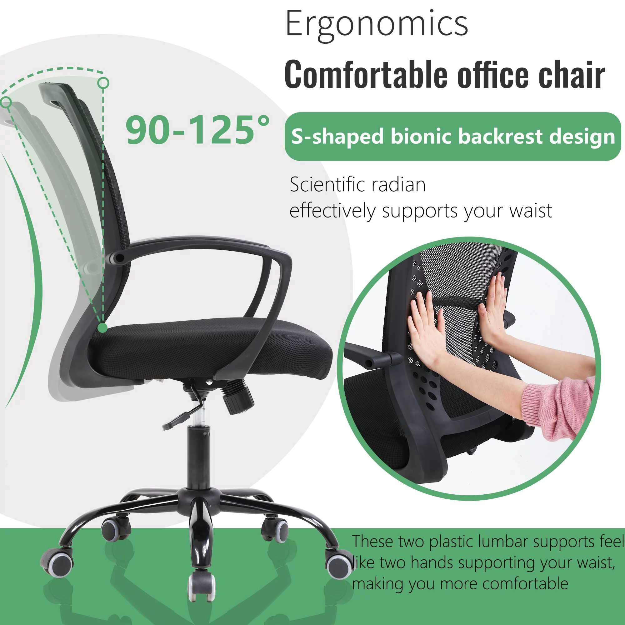 FDW Mesh Office Chair Ergonomic Computer Chair with Swivel & Lumbar Support,Adjustable, 250 lb. Capacity,Black