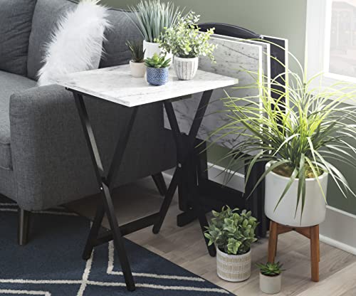 Linon Nikki Brown Faux Marble Tray Table Set