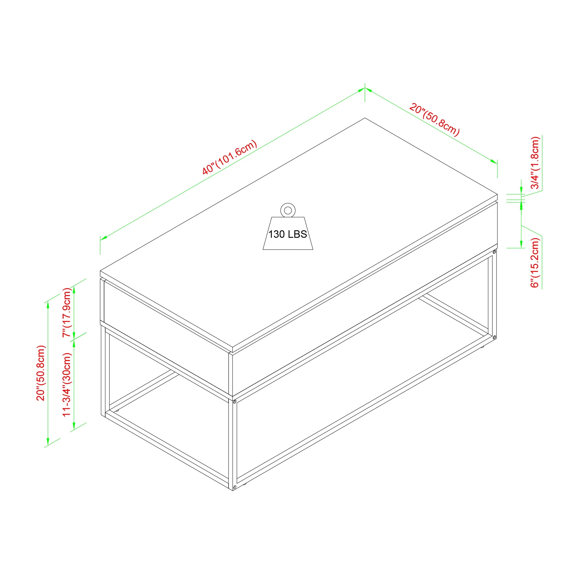 Walker Edison Modern Wood and Metal Lift-Top Coffee Table, English Oak
