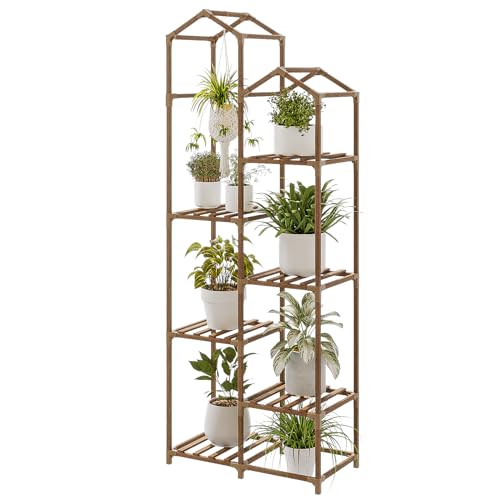 Bamworld Plant Stand Indoor Outdoor 11 Tire Tall Large Wood Plant Shelf Multi Tier Flower Stands Garden Shelves Wooden Plant Display Holder Rack for Living Room Corner