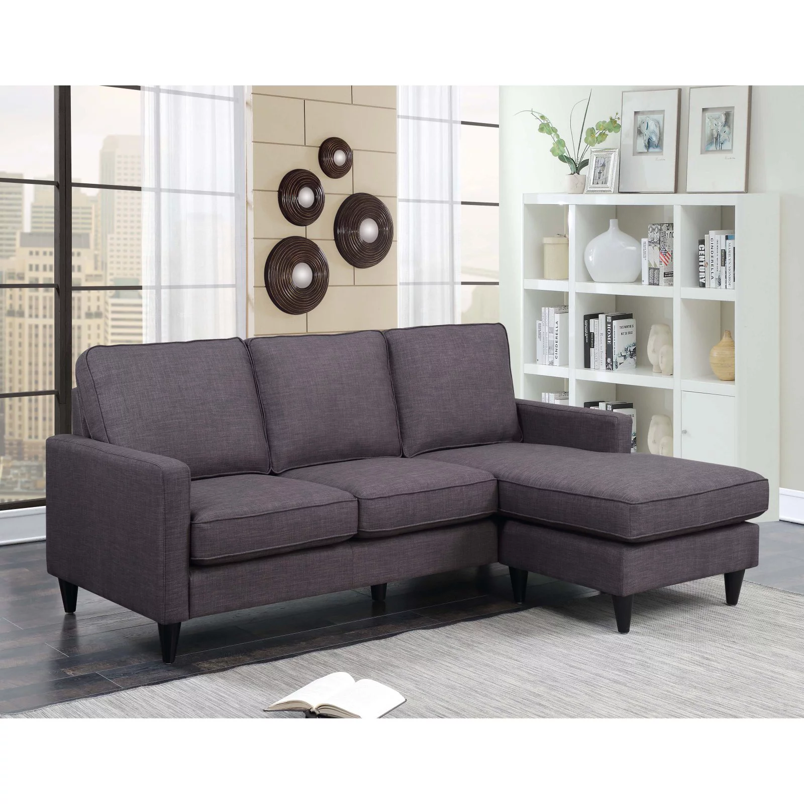 Picket House Furnishings Nori Reversible Chaise Sectional in Charcoal