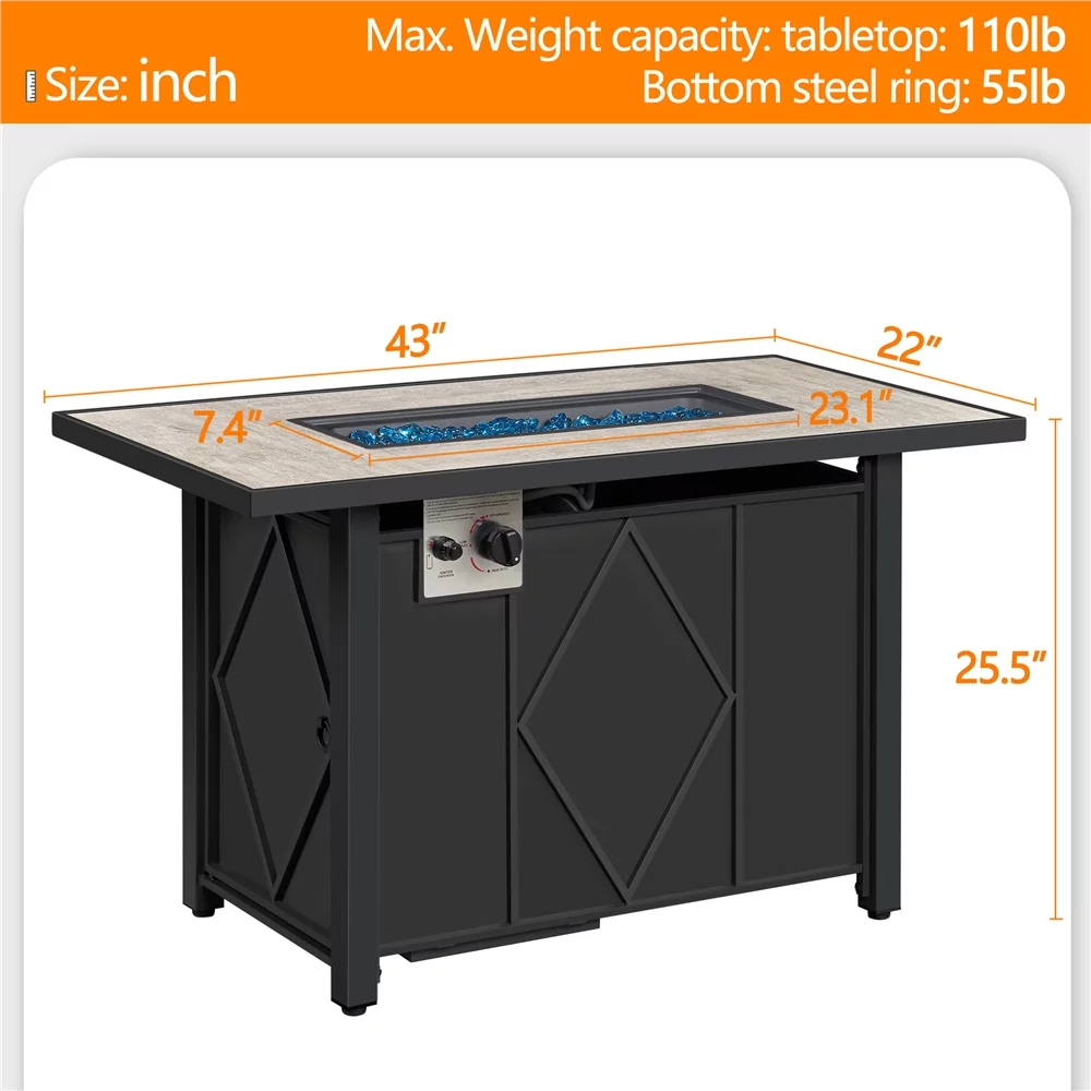 Topeakmart 43″ Metal Fire Table w/ Ceramic Top & Cover, Black/Wood