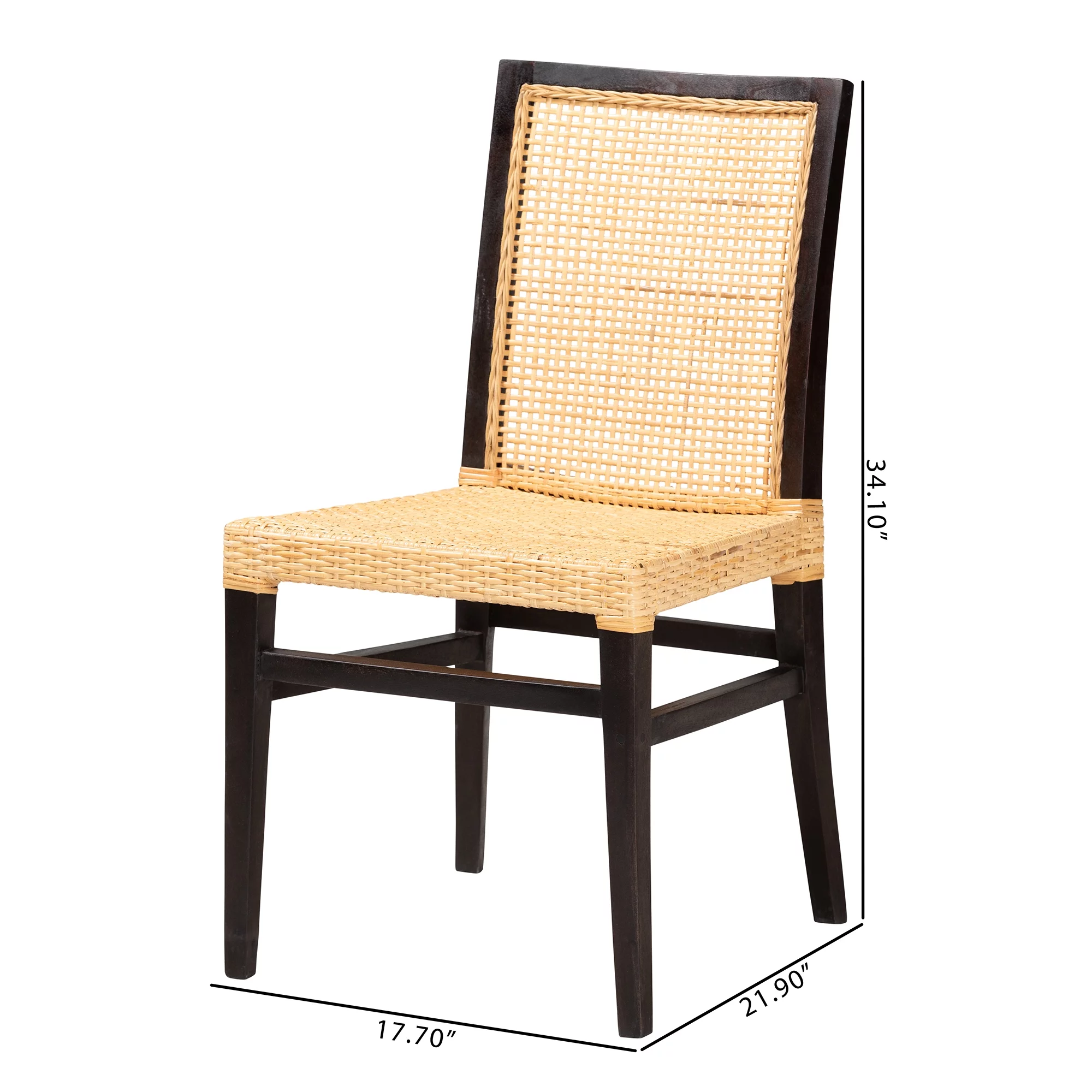 bali & pari Lingga Modern Bohemian Dark Brown Mahogany Wood and Natural Rattan Dining Chair