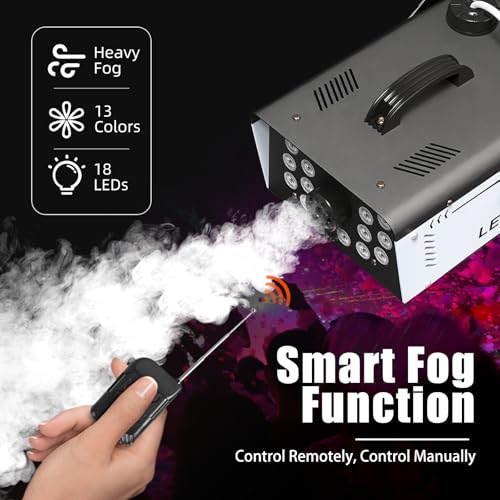 Fog Machine Halloween Outdoor 1200W with 18 LED Lights, Smoke Machine Fog with Remote, Perfect for Party, Stage, Wedding, Indoor