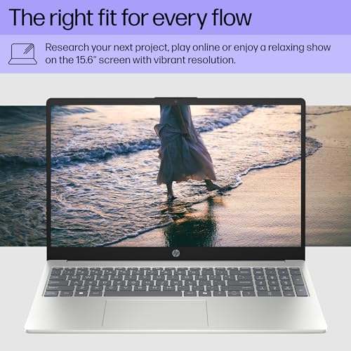 HP 15.6 inch Laptop, HD Touchscreen Display, AMD Ryzen 3 7320U, 8 GB RAM, 256 GB SSD, AMD Radeon Graphics, Windows 11 Home, Natural Silver, 15-fc0399nr