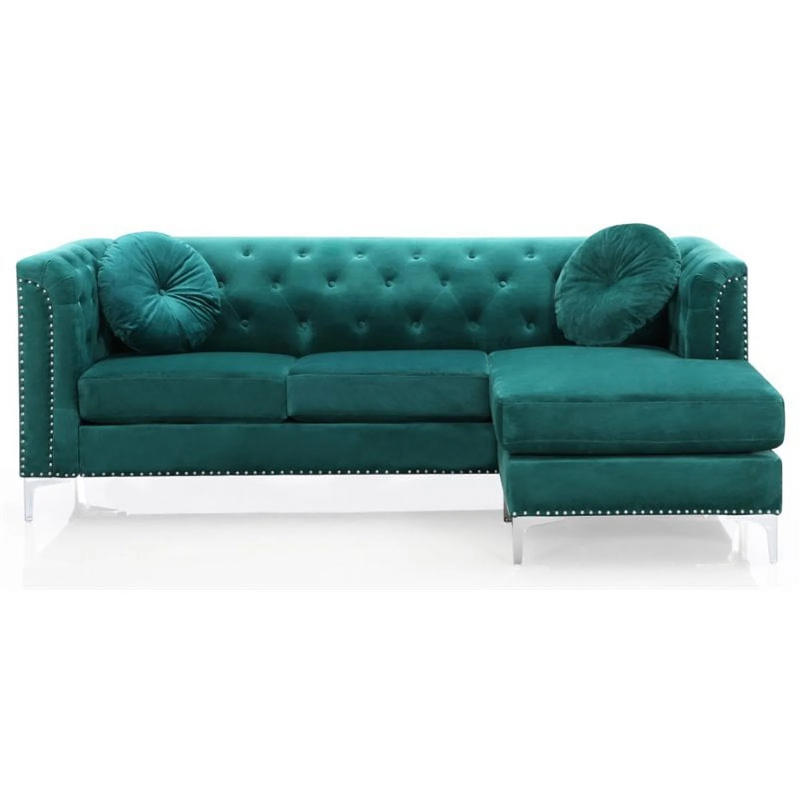 Home Square 2-Piece Set with Velvet Sofa Chaise and Loveseat in Green
