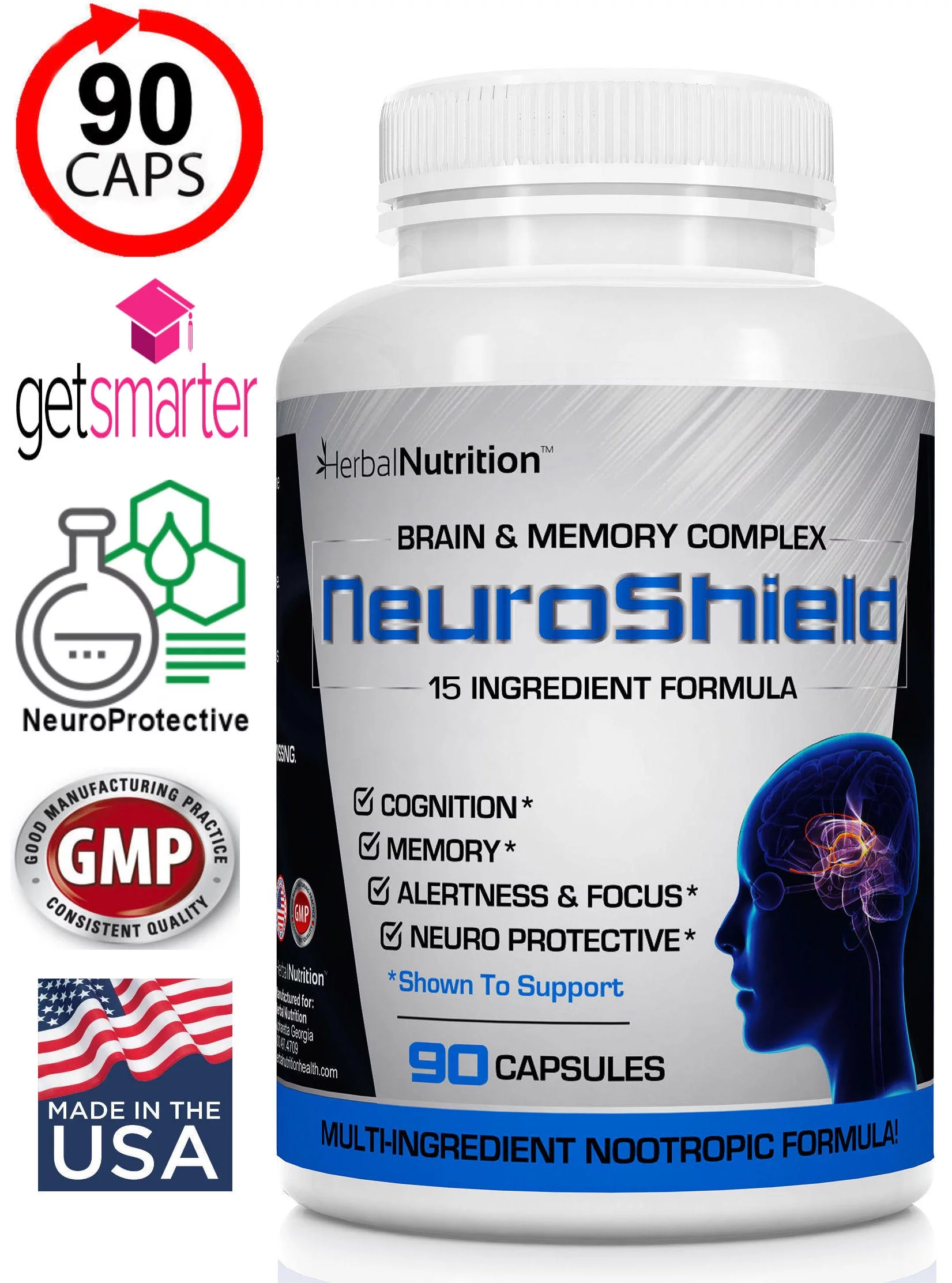 Brain Booster Supplement NeuroShield Advanced Memory Formula with Bacopa, Huperzine-A and More One Bottle