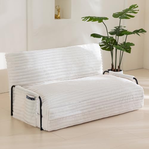 YOSHOOT Adjustable Lazy Floor Sofa, Convertible Bean Bag Sofa Bed Couch, 5-Position Foldable Sleeper Chair with Armrest, Versatile Floor Seating Sofa for Reading Gaming, Beige