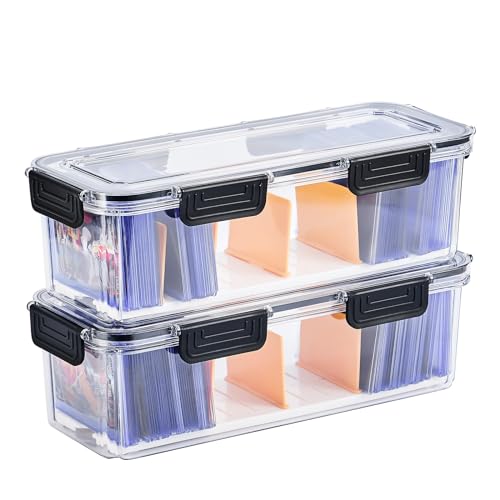 Toploader Storage Box, Trading Card Storage Box with 5 Dividers, Hard Plastic TCG Card Storage Box for Top Loaders, Large for 165 Toploaders 650 Cards (2 Pack)