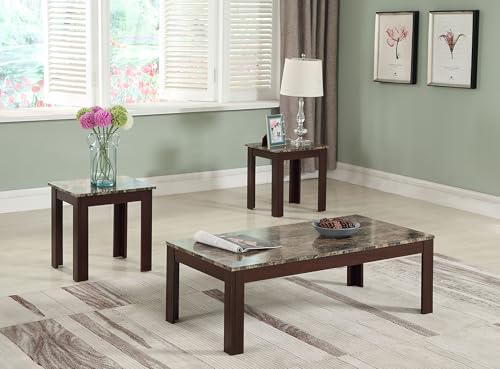 Coaster Home Furnishings - Rhodes - Engineered Wood - 3-Piece Faux Marble Top Coffee Table Set with Straight Legs and Angled Corners - Transitional Style - Living Room - Brown - 700395