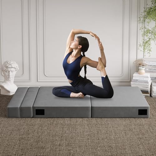 Luoxiao Convertible Folding Sofa Bed Twin Size - 4 in 1 Sleeper Chair with Pillow, Linen Fabric Foldable Memory Foam Mattress for Living Room/Dorm/Guest/Home Office/Apartment, Off White