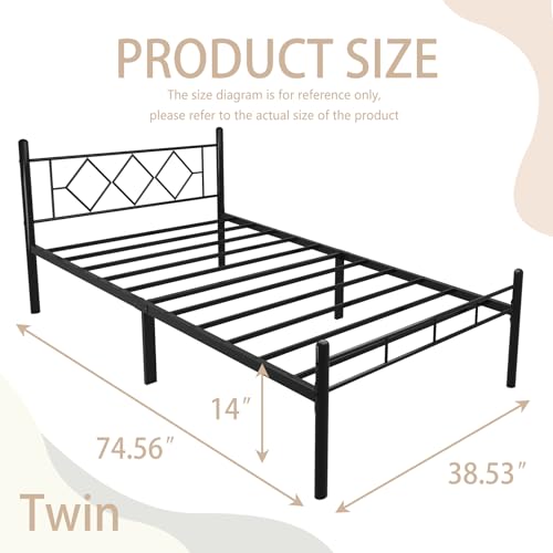 14 Inch Full Size Bed Frame No Box Spring Needed,Metal Platform with Headboard and Footboard,Heavy Duty Slats Support Easy Assemble Noise Free(Black)