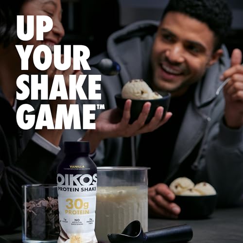 Oikos Protein Shake, Salted Caramel, 30g High Protein Drinks, Shelf Stable, Ready to Drink, 5g Prebiotic Fiber, 12 fl oz Bottle, 12 Count