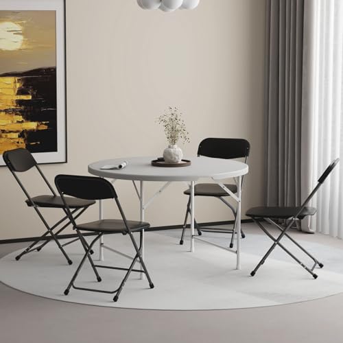 Folding Chairs 10 Pack, Heavy-Duty Plastic Foldable Chairs with Sturdy Metal Frame, 350 lbs Capacity, Fashion Stackable Portable for Weddings, Parties, Office, Indoor, Outdoor Events, Black