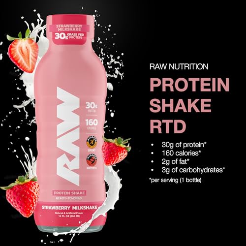 RAW Ready-to-Drink Protein Shake, Mocha Latte - RTD Protein Drinks with Grass-Fed Whey Protein Isolate for Post-Workout - Zero-Sugar & Gluten-Free Meal Replacement Drink & Breakfast Shake, 12 Fl Oz