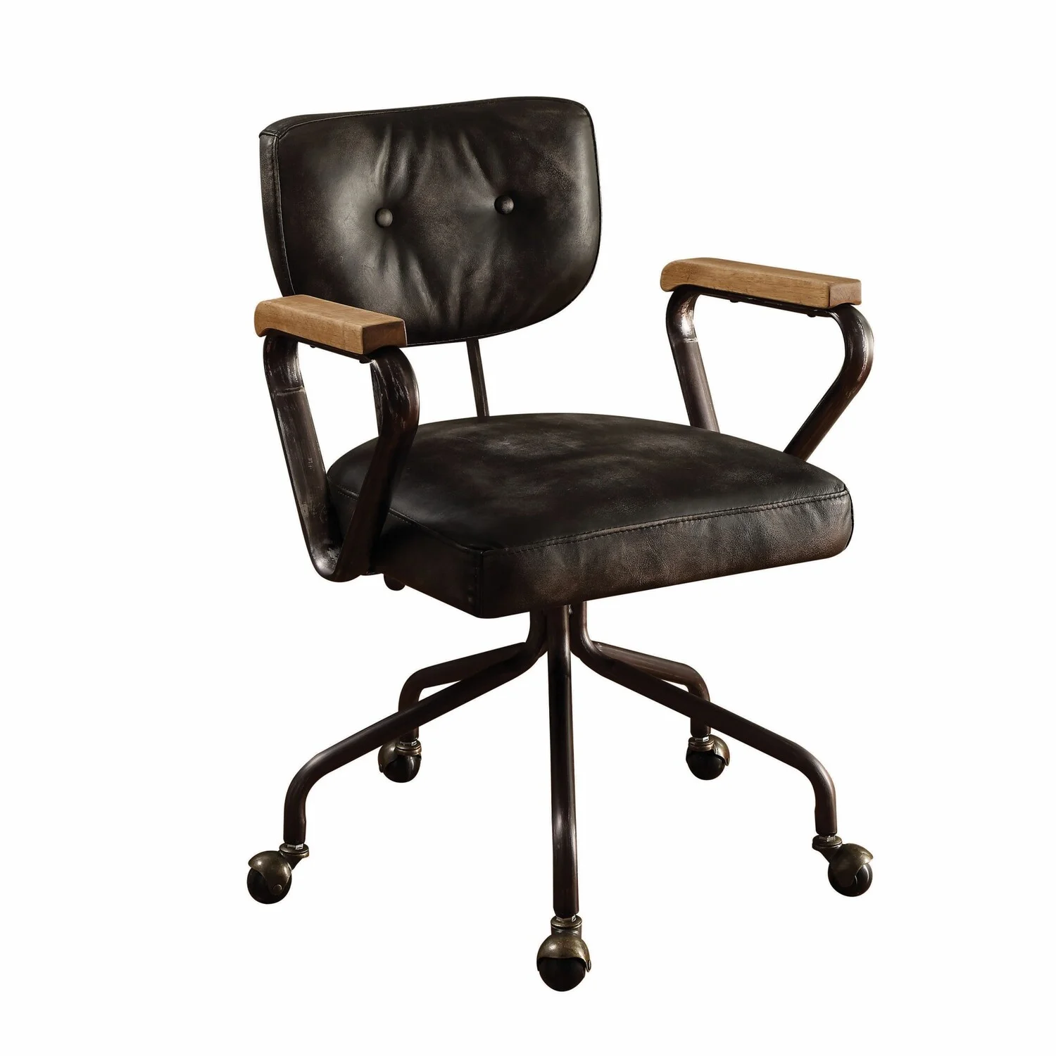 HomeRoots Decor 24-inch X 25-inch X 32-inch Vintage Black Top Grain Leather Office Chair
