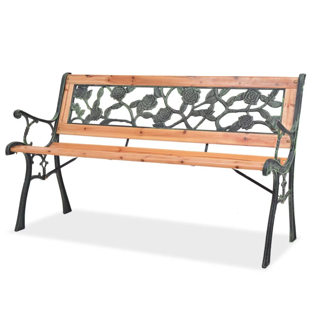 Anself 2 Persons Garden Bench with Rose-Patterned Backrest Floral Accented Metal Garden Patio Bench Cast Aluminum 48