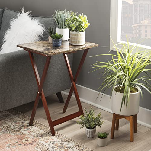 Linon Nikki Brown Faux Marble Tray Table Set