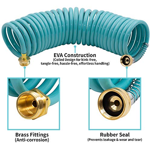 AUTOMAN Recoil Garden Water Hose 50 ft, EVA Curly Water Hose with Brass Connectors,Garden Hose Coil,Includes 7-Pattern Function Sprayer,Retractable,Corrosion Resistant Garden Coil Hose.