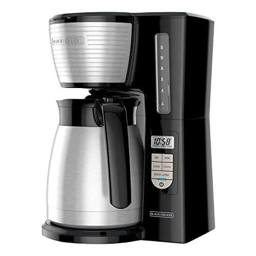BLACK+DECKER 12 Cup Thermal Programmable Coffee Maker with Brew Strength and VORTEX Technology, Black/Steel