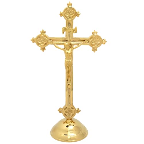 Needzo Brass Catholic Crucifix, Religious Cross for Home and Church, Gift for Baptisms or Confirmation, 12.5 by 7 Inches